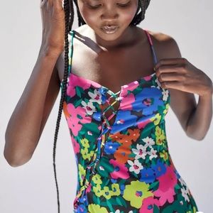 Worn once AFRM Jessi Floral Lace-Up Midi Dress in Sz. Small